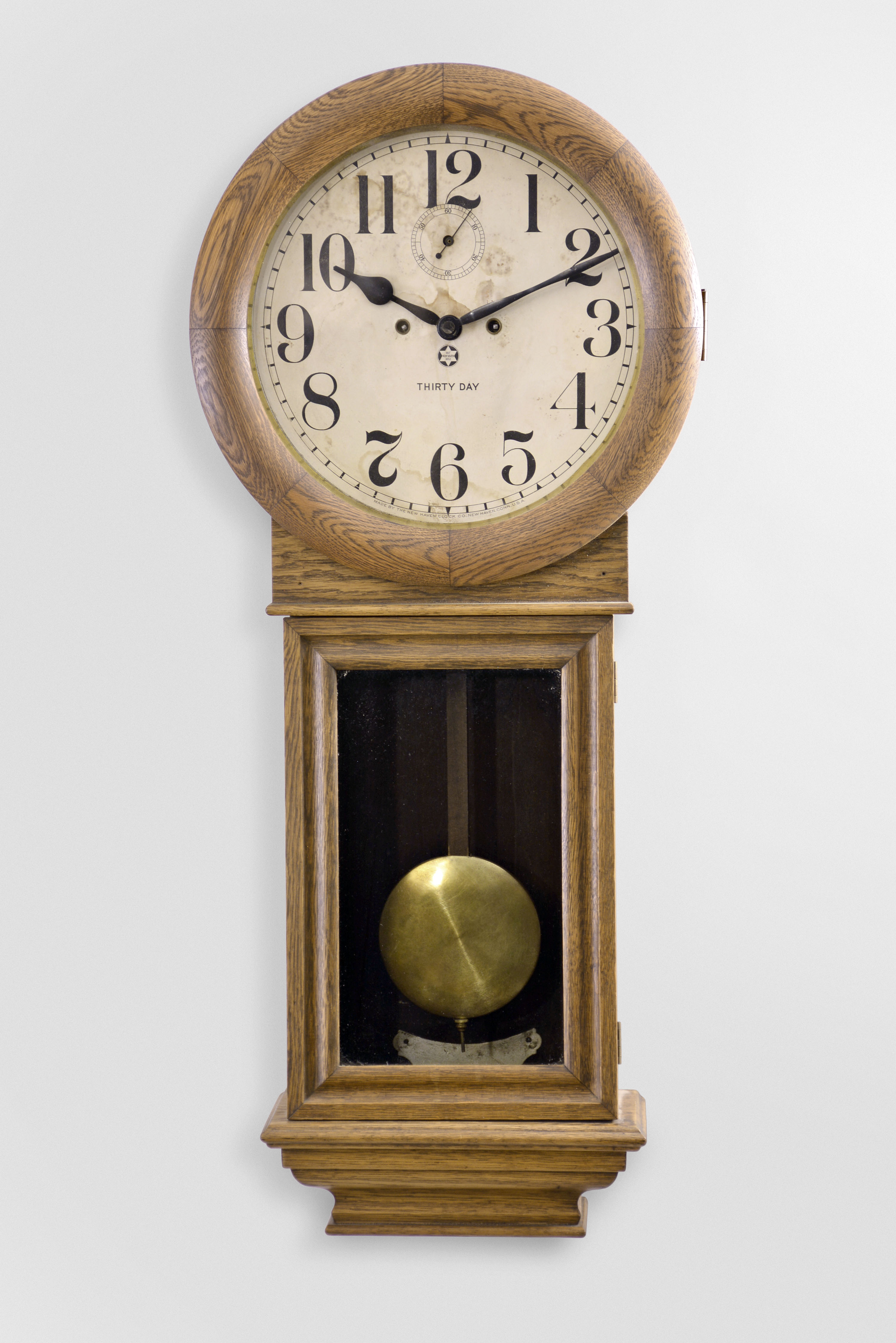 Clocks- 2 (Two): (1) New Haven Clock Co., New Haven, Conn., "Saturn", 30 day, spring brass movement wall timepiece. (2) New Haven Clock Co., New Haven, Conn., "Saturn", 30 day, spring brass movement wall timepiece. — Antique Clocks Price Guide