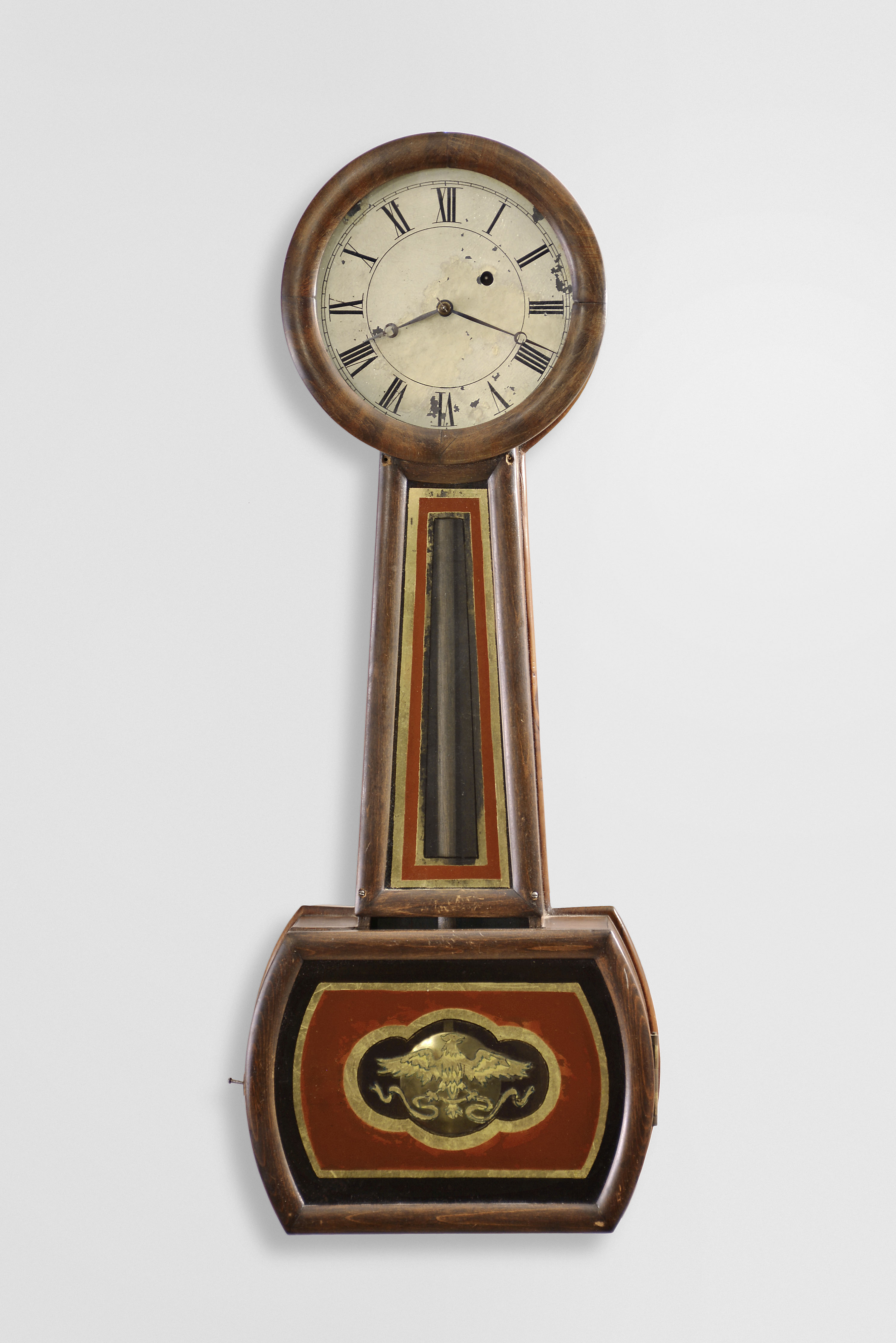 George D. Hatch, North Attleboro, Mass., 8 day, weight brass movement patent or banjo timepiece. — Antique Clocks Price Guide