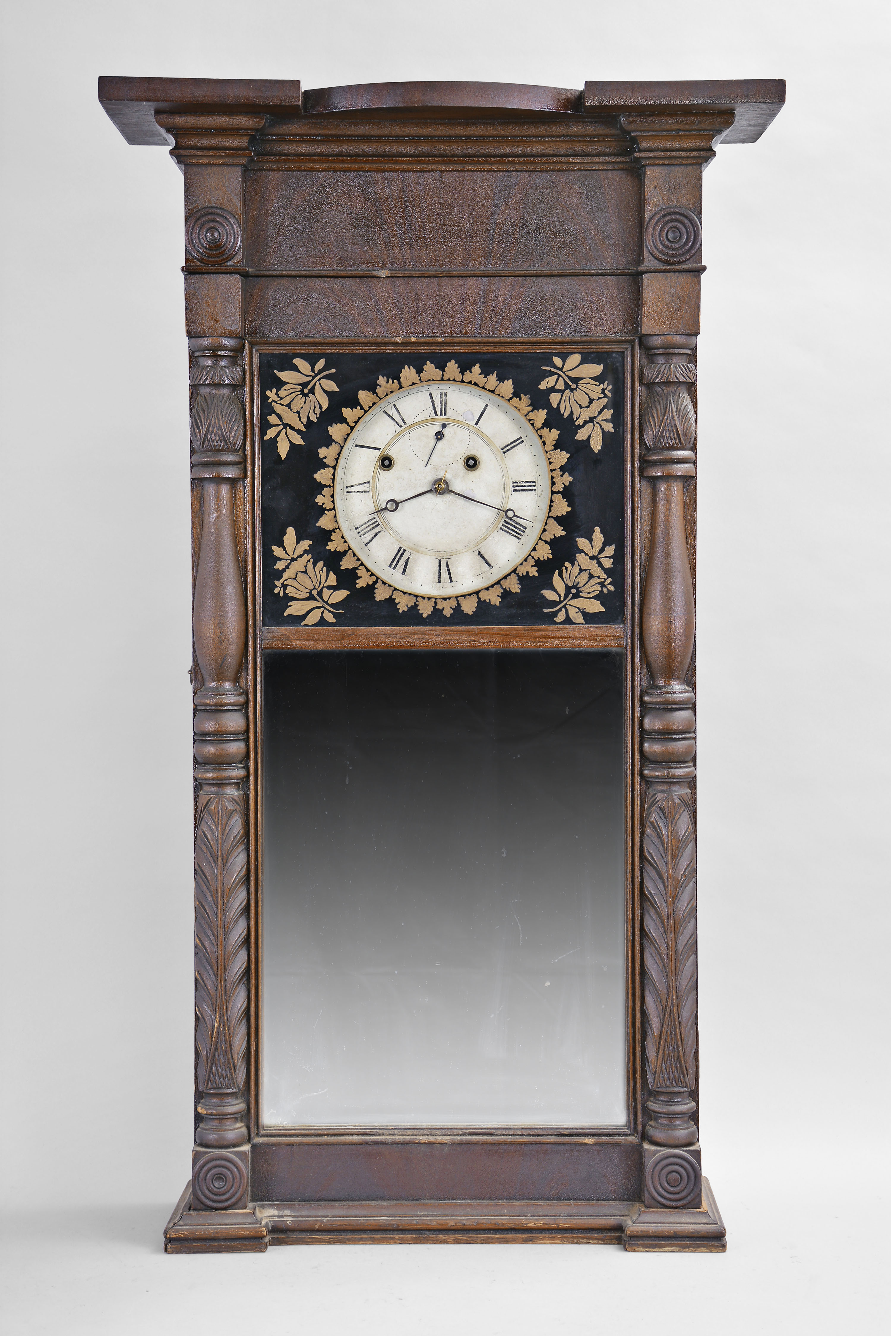 Munger &amp; Benedict, Auburn, New York, 8 day, time and strike weight driven, brass movement Empire case "ironing board top" shelf clock. — Antique Clocks Price Guide
