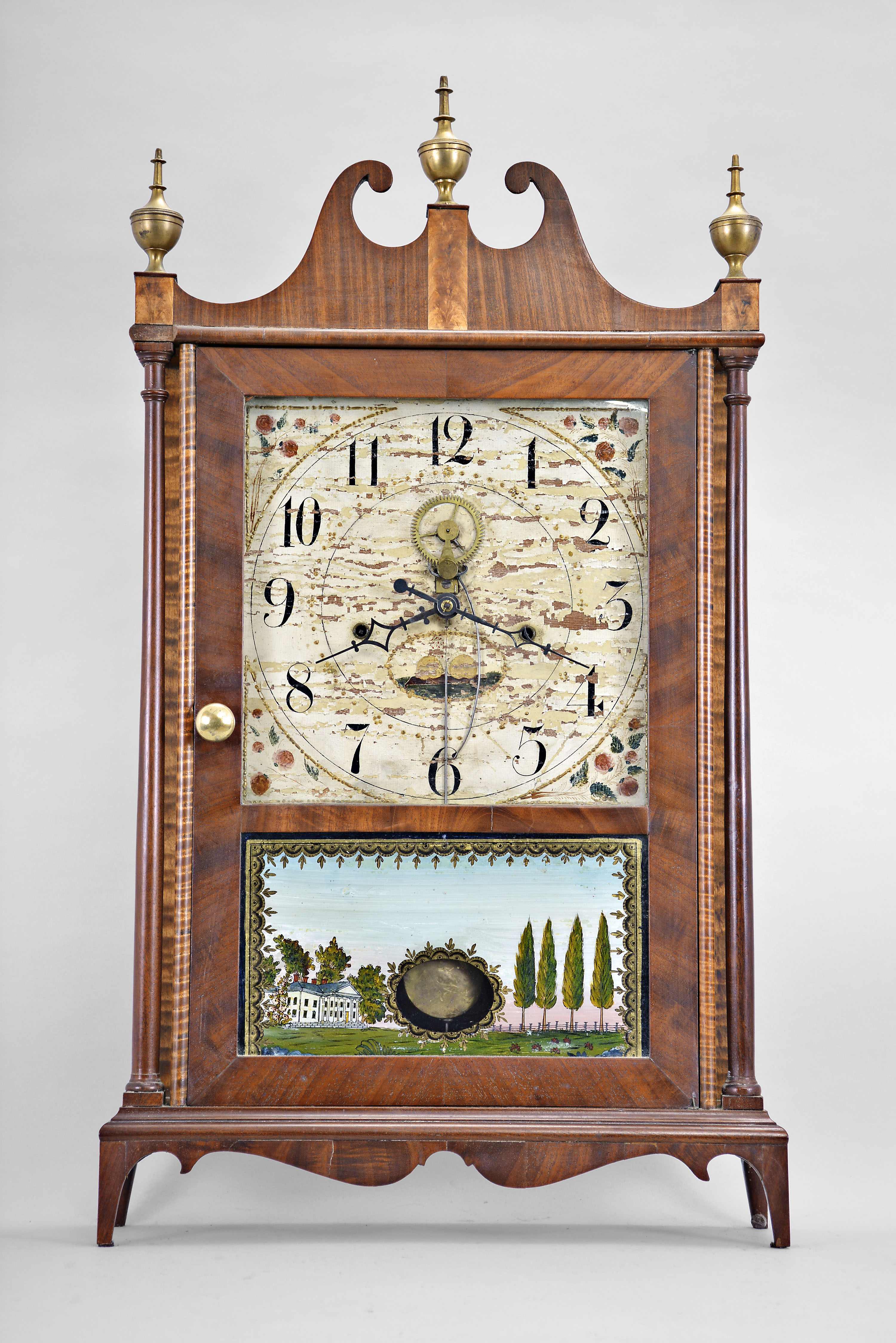 Eli Terry, Plymouth, Conn., 30 hour, time and strike weight wood movement outside escapement model 3 pillar &amp; scroll shelf clock. — Antique Clocks Price Guide