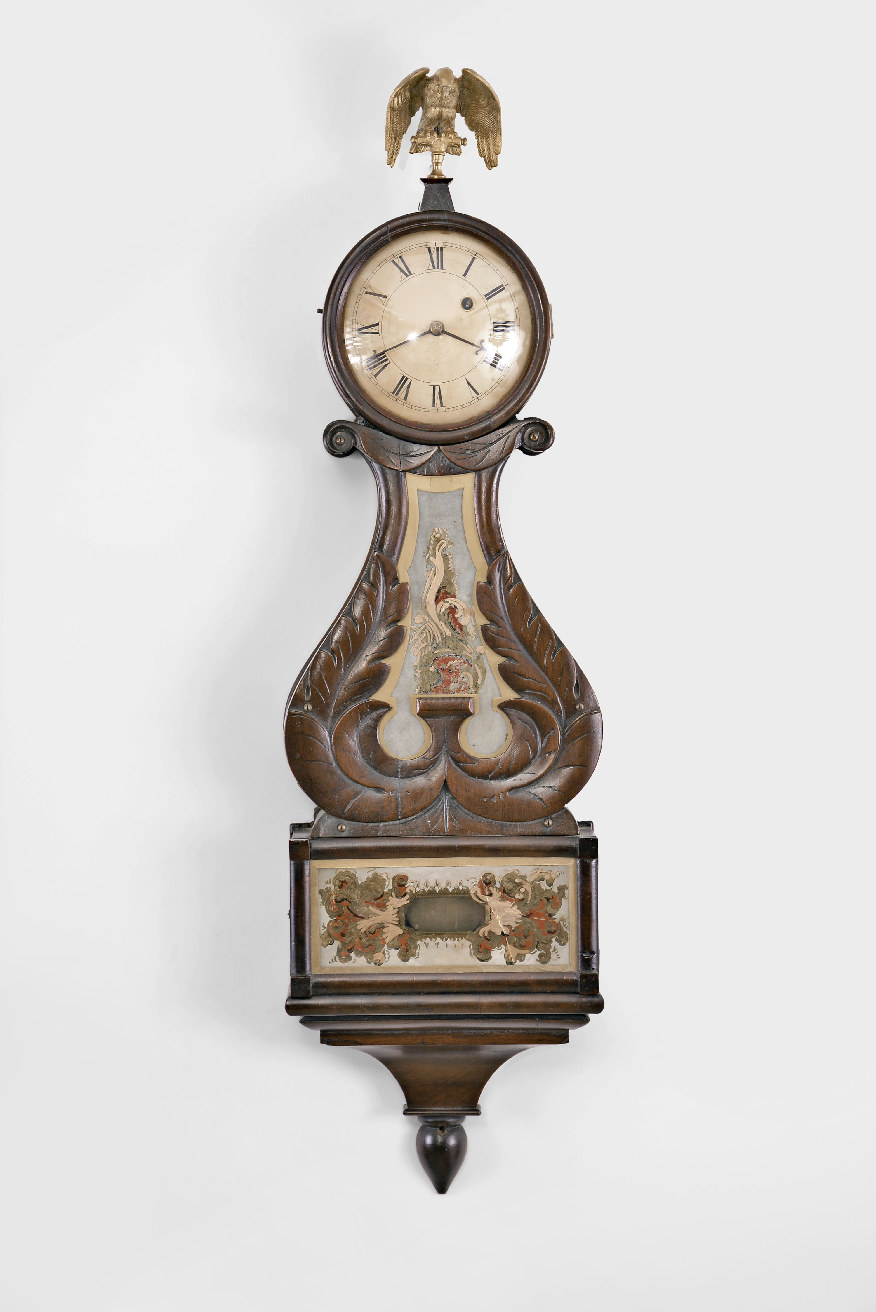 Massachusetts, 8 day, weight brass movement box Lyre wall timepiece. — Antique Clocks Price Guide
