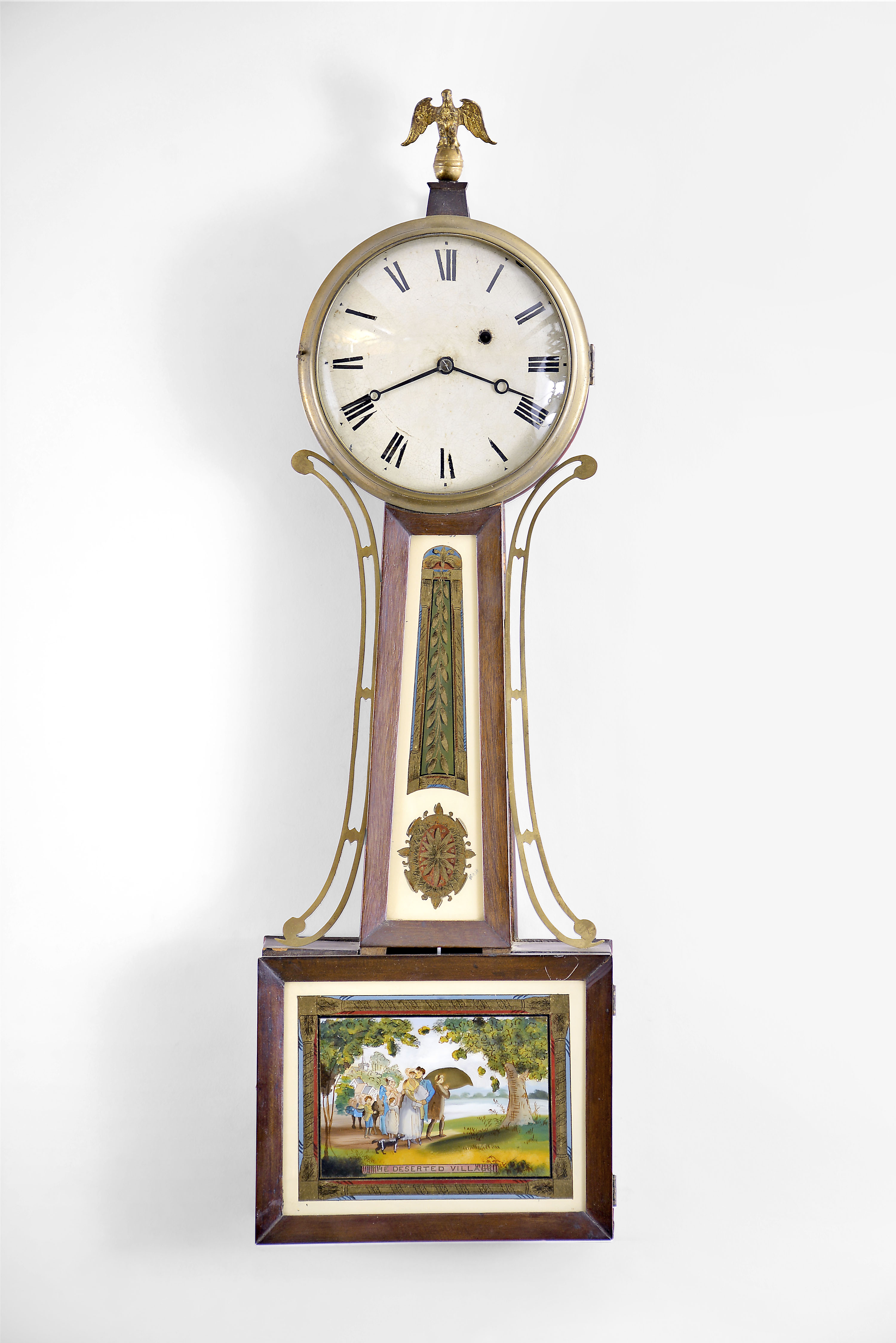 Unsigned, Massachusetts, 8 day, weight brass movement Patent or banjo wall timepiece. — Antique Clocks Price Guide