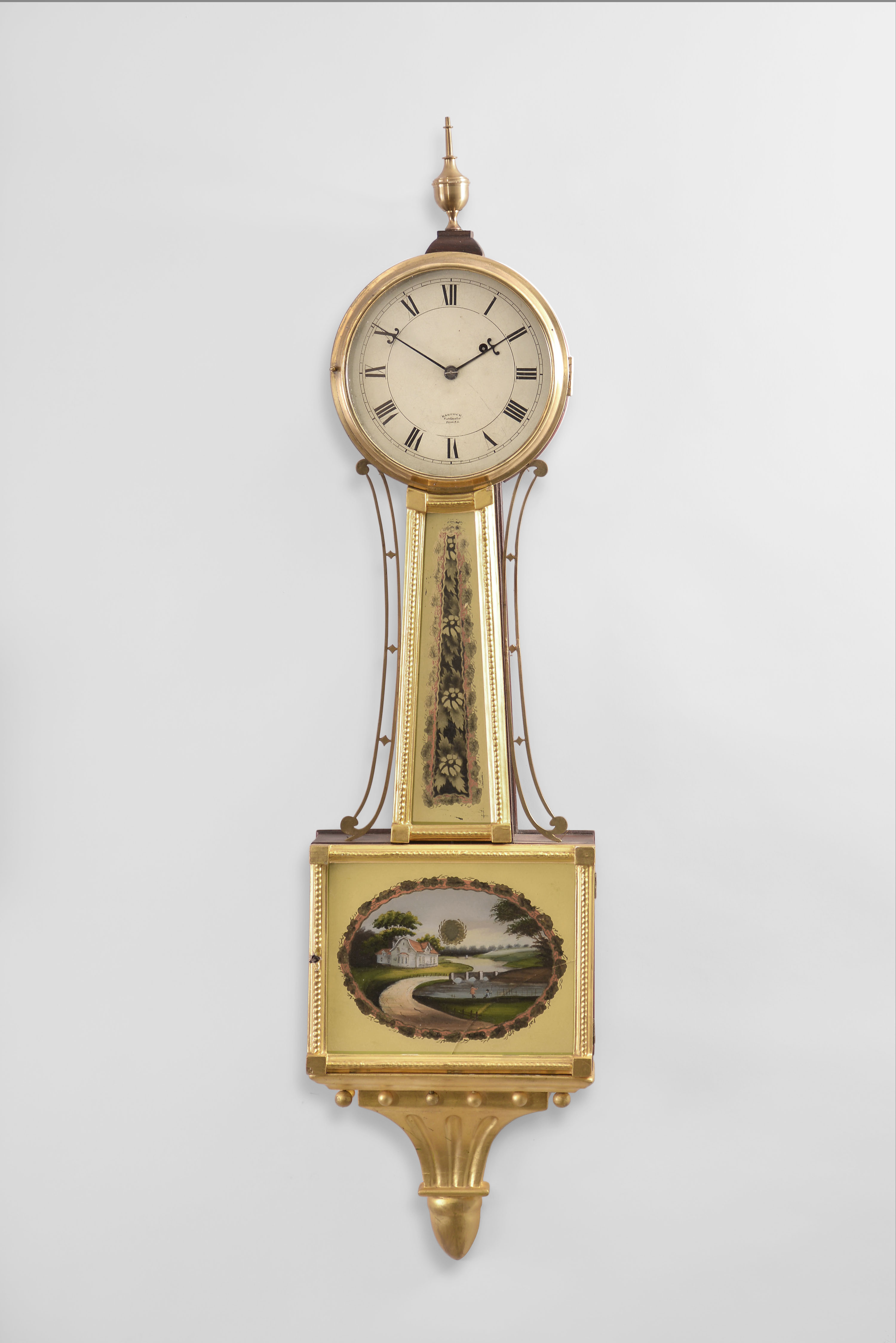 Massachusetts, 8 day, weight brass movement patent or banjo timepiece. — Antique Clocks Price Guide