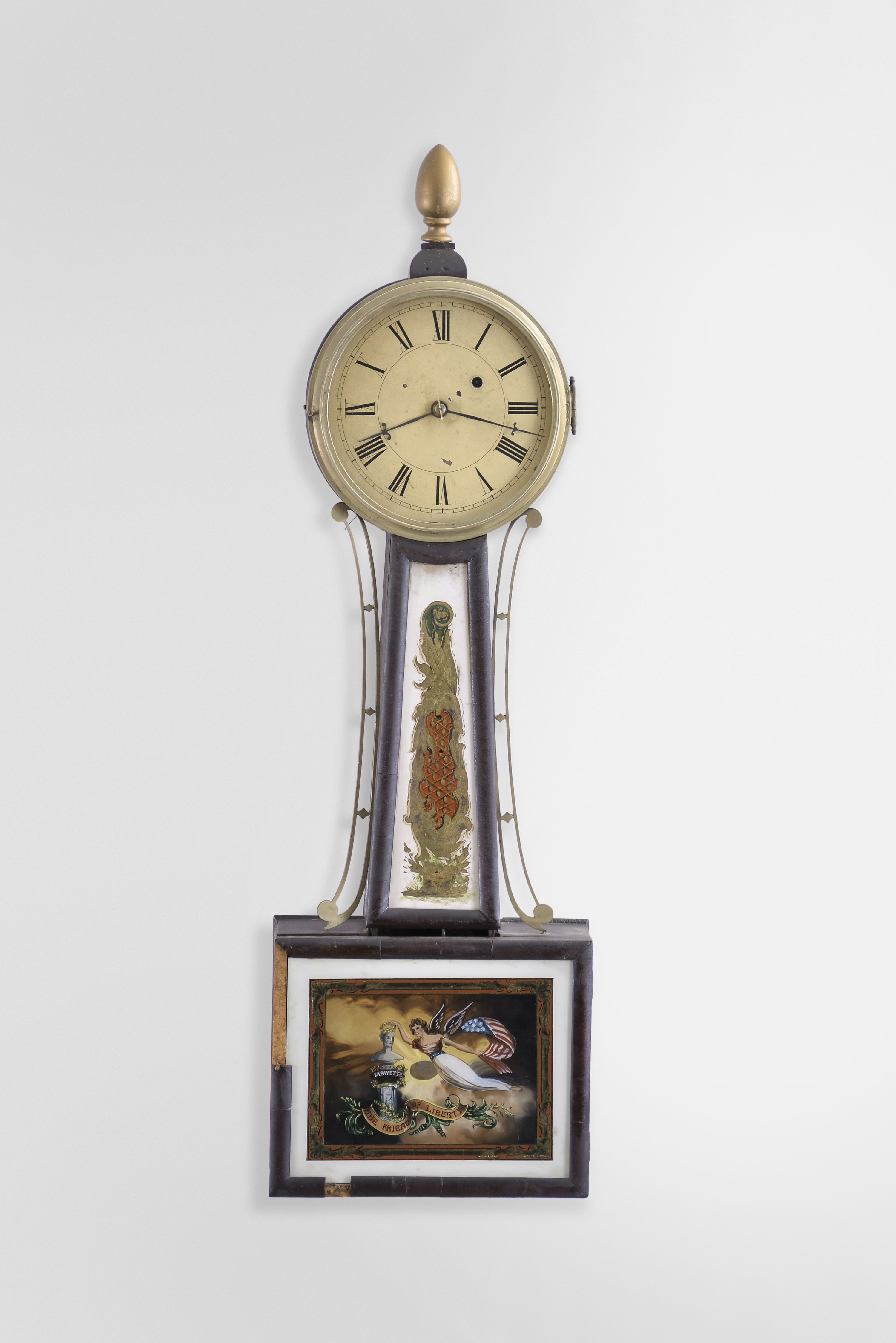 Massachusetts, 8 day, weight brass movement patent or banjo wall timepiece. — Antique Clocks Price Guide