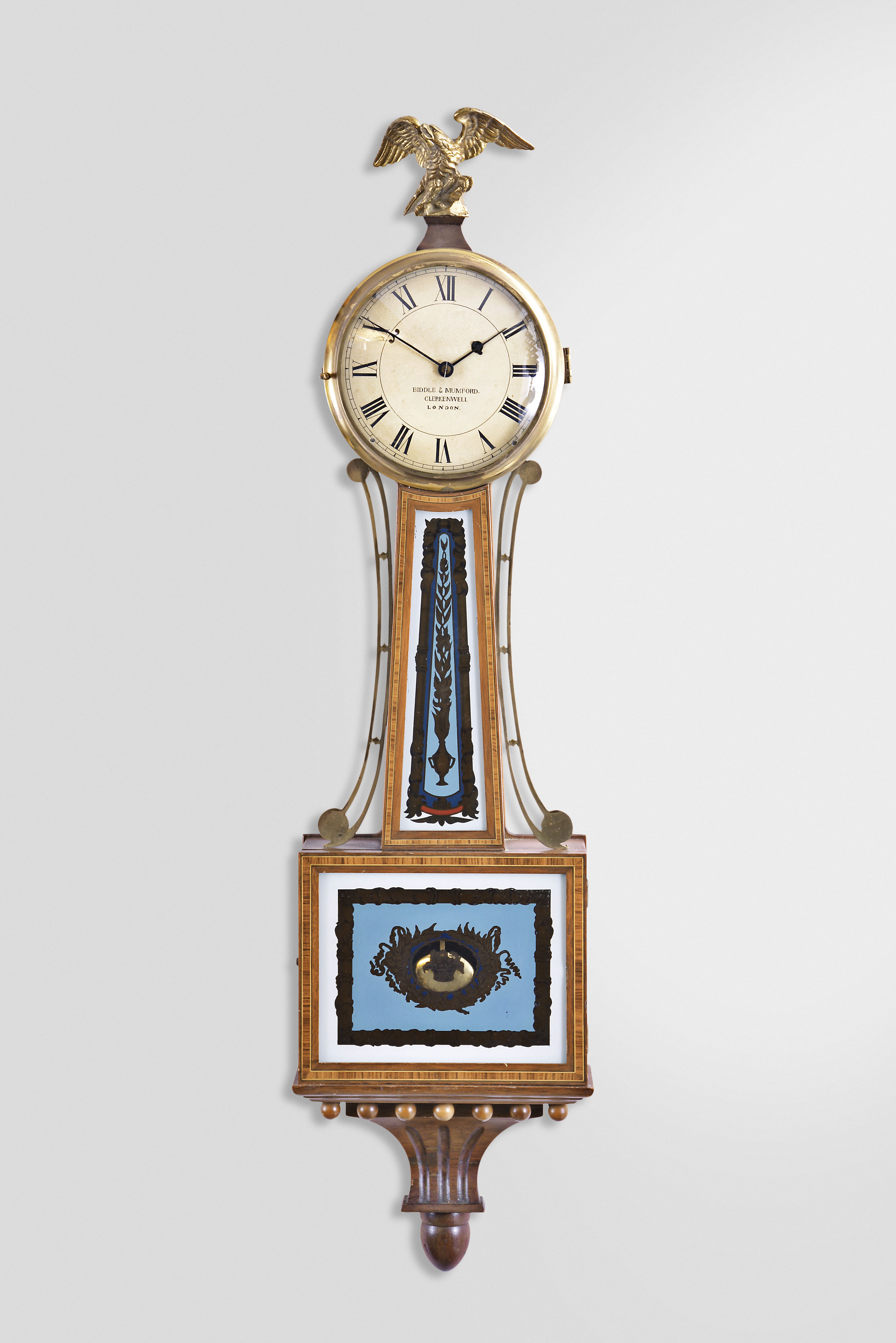 Unknown maker, modern copy of 8 day, weight brass movement patent or banjo wall timepiece. — Antique Clocks Price Guide