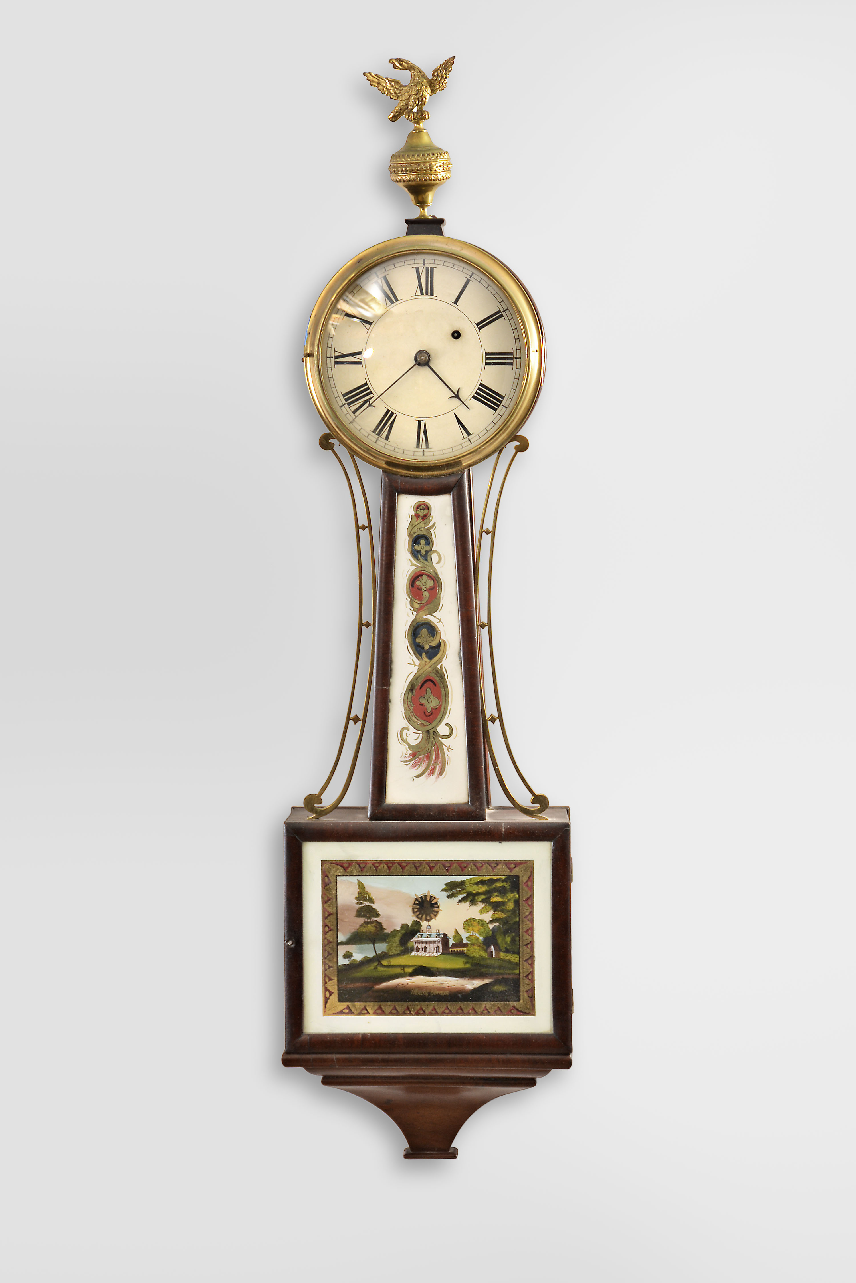 Massachusetts, 8 day, weight brass movement patent or banjo timepiece. — Antique Clocks Price Guide