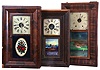 Clocks- 8 (Eight): (1) William S. Johnson, New York, 30 hour, time and strike, weight brass movement OG shelf clock, c1850; (2) Waterbury Clock Co., Waterbury, Conn., 8 day, time and strike, weight brass movement OG shelf clock, c1860 (3) Henry A. Miller, Southington, Conn., 30 hour, time and strike, weight brass movement OG shelf clock, c1832 (4) Brewster Manufacturing Co., Bristol, Conn., 30 hour, time and strike, weight brass movement OG shelf clock, c1855. (5) Waterbury Clock Co., Waterbury, Conn., 30 hour, time and strike, weight brass movement OG shelf clock, c1860 (6) Edward L. Dunbar, Bristol, Conn., 30 hour, time and strike, weight brass movement OG shelf clock, c1850. (7) H. Welton & Co., Terrysville, Conn., 30 hour, time and strike, weight brass movement OG shelf clock, c1841 (8) Alanson Richards, Bristol, Conn., 30 hour, time and strike, weight brass movement OG shelf clock, c1840.