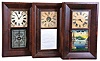 Clocks- 6 (Six): (1) Brewster & Ingrahams, Bristol, Conn., 30 hour, time and strike, weight brass movement OG shelf clock, c1850; (2) William S. Johnson, New York, 30 hour, time and strike, weight brass movement OG shelf clock, c1850. (3) Chauncey Jerome, New Haven, Conn., 8 day, time and strike, weight brass movement OG shelf clock, c1860 (4) Chauncey Boardman, Bristol, Conn., 30 hour, time and strike, weight wood movement bevel case shelf clock, c1845. (5) Chauncey Jerome, New Haven, Conn., 30 hour, time and strike, weight brass movement OG shelf clock, c1845. (6) Chauncey Boardman, Bristol, Conn., 30 hour, time and strike, weight wood movement bevel case shelf clock, c1845