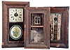 Clocks- 8 (Eight): (1) Union Manufacturing Co., Bristol, Conn., 30 hour, time and strike, weight brass movement OG shelf clock, c1850; (2) New Haven Clock Co., New Haven, Conn., 30 hour, time and strike, weight brass movement OG shelf clock, c1870. (3) Sperry & Shaw, New York, 30 hour, time and strike, weight brass movement OG shelf clock, c1845. (4) Chauncey Boardman, Bristol, Conn., 30 hour, time and strike, weight brass movement OG shelf clock, c1850 (5) Seth Thomas Clock Co., Thomaston, Conn., 8 day, time and strike, weight brass movement OG shelf clock, c1870. (6) Ansonia Brass Co., Ansonia, Conn., 8 day, time, strike and alarm weight brass movement OG shelf clock, c1860. (7) Smith Brothers, New York, 30 hour, time and strike, weight brass movement OG shelf clock, c1850 (8) Terry & Andrews, Bristol, Conn., 30 hour, time and strike, weight brass movement OG shelf clock, c1850