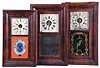 Clocks- 8 (Eight): (1) Daniel Pratt, Jr. Reading, Mass., 8 day, time and strike, weight brass movement OG shelf clock, c1850; (2) Ansonia Brass & Copper Co., Ansonia, Conn., 30 hour, time and strike, weight brass movement OG shelf clock, c1870 (3) Waterbury Clock Co., Waterbury, Conn., 30 hour, time and strike, weight brass movement OG shelf clock, c1870 (4) R. Blakeslee, Jr., New York, 30 hour, time and strike, weight brass "Davies Patent Lever" OG shelf clock, c. 1855. (5) Seth Thomas Clock Co., Thomaston, Conn., 8 day, time, strike and alarm weight brass movement OG shelf clock, c1870 (6) Chauncey Jerome, New Haven, Conn., 8 day, time and strike, weight brass movement OG shelf clock, c1850 (7) Birge & Fuller, Bristol, Conn., 8 day, time and strike, weight brass movement OG shelf clock, c1845 (8) Union Manufacturing Co., Bristol, Conn., 30 hour, time and strike, weight brass movement OG shelf clock, c1845