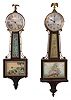 Clocks- 4 Connecticut Banjo: (1) E. Ingraham & Co., Bristol, Conn., "Treasure" banjo clock, 8 day, time and strike, spring driven in a mahogany finish case, c1930; (2) New Haven Clock Co., New Haven, Conn., "Waring" banjo clock, 8 day, time and strike, spring driven in a mahogany finish case, c1925; (3) E. Ingraham & Co., Bristol, Conn., "Nyanza" banjo clock, 8 day, time and strike, spring driven in a mahogany case, c1920; (4) Sessions Clock Co.,Forestville, Conn., "Salem" banjo clock, 8 day, time and strike, spring driven in a mahogany case, c.1927
