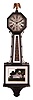 Clocks- 3 (Three): (1) New Haven Clock Co., New Haven, Conn., "Washington", 8 day, time, strike and Westminster chime spring brass movement patent or banjo clock, c1923 (2) William L. Gilbert Clock Co., Winsted, Conn., "Thespian", 8 day, time and strike, spring brass movement wall clock, c1910 (3) Ansonia Clock Co., New York, "Reflector", 8 day, time and strike, spring brass movement wall clock, c1886