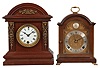 Clocks- 2 (Two) Mantel: (1) Ansonia Clock Co., New York, "Huddersfield" cabinet clock, 8 day, time only, spring-driven movement in a mahogany case with brass trimmings and white enamel dial, c1894; (2) F.W. Elliot, Croyden, England for Shreve, Crump & Low, Boston, miniature bracket clock, 8 day, time and strike, spring-driven, 7 jewel balance wheel movement in a walnut case with brass dial, silver chapter ring, applied spandrels, trefoil hands, c1960.