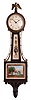 Clocks- 2 (Two) Banjo: (1) Waltham Clock Co., Waltham, Mass., "Miniature Willard Banjo", 8 day, time only, spring-driven movement with lever escapement in mahogany case with reverse painted tablets and painted metal dial. Case is stamped "48 "; (2) Sessions Clock Co., Forestville, Conn., "Alden" banjo clock, 8 day, time only, spring-driven movement in a mahogany case with painted glass panels and silvered dial, c1927