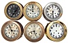 Clocks- 6 (Six) Chelsea Ship's Bell: Chelsea Clock Co., Boston, marine clocks, 8 day, time and ship's strike, spring-driven balance wheel movements in brass or nickel plated cases, two with hinged bezels and four with screw-on bezels, one with a black dial and the rest with 5.5 inch silvered dials, one signed "U.S. Maritime Administration" and another "Sun Shipbuilding & Dry Dock Co. ".