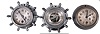 Clocks- 2 (Two) Small Chelsea: (1) Chelsea Clock Co., Boston, Mass., "Manhattan" clock and barometer set in the form of small ship's wheels with nickel plated cases and 2.75 inch silvered dials; (2) Chelsea auto or motor boat clock with nickel plated case and 2.75 inch silvered dial.