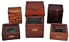 Chronometer and deck watch boxes- 6 (Six): makers including Waltham, Hamilton, Longines and others, one box with bowl and gimbals, Hamilton 21 box dimensions listed