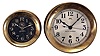 Clocks- 2 (Two) Seth Thomas Marine: (1) Seth Thomas Clock Co., Thomaston, Conn., for U.S. Navy, "Deck Clock No. 2", 8 day, time only, spring-driven balance wheel movement in a brass case with screw-on bezel, 4.5 inch black metal dial with subsidiary seconds, and white spade hands. (2) Seth Thomas Clock Co., Thomaston, Conn., deck or wardroom clock, 8 day, time only, spring-driven movement in a heavy brass case with screw-on bezel, 6 inch silvered dial with center seconds, black steel spade hands.