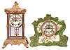 Clocks- 2 (Two): (1) Ansonia Clock Co., New York, "Referee" mantel clock, 8 day, time and strike, spring driven movement with a visible Brocot escapement in a green porcelain case with two-piece porcelain dial and blued steel hands, c1901; (2) Ansonia Clock Co., New York, "Zenith" crystal regulator, 8 day time and strike, spring driven movement with visible Brocot escapement in a gilt brass case with four beveled glasses, two-piece porcelain dial and blued steel hands, c1914.