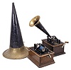 Phonographs- 2 (Two) Thomas A. Edison, Orange, NJ, Edison cylinder phonographs in lidded oak cases with black tin "witch's hat" brass end horns.
