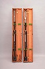 Barometers- 2 (Two) Henry J. Green, Brooklyn, New York, stick barometers, in black metal cases with brass hardware, silvered scales reading 26 to 33 with small vernier scale, thermometers on the outside of instruments, all in fitted finger-jointed wood cases with gimbaled mounts.