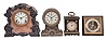 Clocks- 4 (Four): (1) Ansonia Clock Co., "Vigor" mantel clock, 8 day, time and strike, spring-driven movement in a porcelain case, c1900; (2) Seth Thomas Clock Co., "Long Alarm", 30 hour, time and alarm, spring-driven movement in a metal case, c1910; (3) Wm. L. Gilbert Clock Co., "No. 8054 Pearl", 30 hour, time and alarm, spring-driven movement in an iron case with MOP, c1881; (4) Chelsea Clock Co., "Chinese Lacquer" desk clock, 8 day, time only, serial # 537333, c1949.