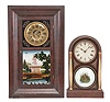 Clocks- 2 (Two): (1) Chauncey Jerome, Bristol, Conn., ogee shelf clock, 30 hour, time and strike, weight driven movement in a rosewood veneered case with brass dial and reverse painted glass tablets, c1840; (2) Seth Thomas Clock Co., Thomaston, Conn., "Chicago" city series mantel clock, 8 day, time and strike, spring driven movement in a rosewood veneered case, c1891.