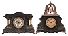 Clocks- 4 (Four): (1) Seth Thomas Clock Co., mantel clock, 8 day, time and strike, spring driven movement in an Adamantine case, c1914; (2) William L. Gilbert, "No. 2200" mantel clock, 8 day, time and strike, spring driven movement in a black case, c1900; (3) Winsted Clock Co., "Odin" mantel clock, 8 day, time and strike, spring driven movement in a wood case, c1900; (4) Ansonia Clock Co., "Grenada" mantel clock, 8 day, time and strike, spring driven movement in a black iron case with optional spelter figure, c1904.