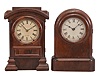 Clocks- 3 (Three): (1) Seth Thomas Clock Co., Thomaston, Conn., "Arch Top" mantel clock, 8 day, time and strike, spring driven movement in a rosewood veneered case, c1880; (2) Seth Thomas Clock Co., Thomaston, Conn., "Tudor No. 1" cottage clock, 8 day, time and strike, spring driven movement in a walnut veneer case, c1879. (3) Ansonia Clock Co., NY, mantel clock, 8 day, time and strike, spring driven movement with visible escapement in a shelf form case made of walnut and walnut veneer with painted panels, c1920.