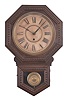 Clocks- 2 (Two): (1) E.N. Welch Mfg. Co., Forestville, Conn., "Patchen" hanging clock, 8 day, time only, spring driven movement in an oak case with papered metal dial, c1900; (2) E.N. Welch Mfg. Co., Forestville, Conn., "Verdi" hanging clock, 8 day, time and strike, spring driven movement in a rosewood veneer case with painted metal dial, c1889.