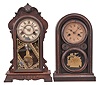 Clocks- 4 (Four): (1) New Haven Clock Co., "Don" mantel clock, 30 hour, time and strike, spring driven movement in a walnut case with patented "Dial Pendulum Ball", c1881; (2) E. Ingraham, "Venetian No. 3" mantel clock, 30 hour, time and strike, spring driven movement in a rosewood veneer case, c1880; (3) Welch, Spring, & Co., "Empress" mantel clock, 8 day, time and strike in a rosewood veneer case, c1880; (4) Waterbury Clock Co., "Cardinal" mantle clock, 30 hour, time and strike with alarm, spring driven movement in a rosewood veneered case, c1881.