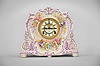 Ansonia Clock Co., New York, "La Marne", 8 day, time and strike spring brass visible escapement movement porcelain mantel clock.