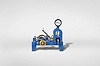 European, small tower clock movement, time only, weight driven movement with pinwheel escapement in a blue painted cast iron frame