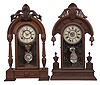 Clocks- 2 (Two): (1) F. Kroeber & Co., New York, N.Y., "Polaris" parlor clock, 8 day, time and strike, spring driven movement in a walnut case, c1880; (2) New Haven Clock Co., New Haven, Conn., "Elbe" parlor clock, 8 day, time and strike with alarm, spring driven movement in a walnut case, c1880.
