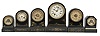 Clocks- 6 (Six) Iron case: Terry Clock Co., Waterbury, Conn., small iron case clocks, 8 day and 30 hour, spring driven movements, 3 time and strike, 4 with alarms, plus a scarce one with a simple calendar.