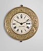 Marine Clock Manufacturing Co., New Haven, Conn., 8 day, spring, balance wheel brass movement with an iron backplate wall timepiece patented by Charles Kirk.