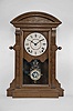 Seth Thomas Clock Co., Thomaston, Conn,, "St. Paul" shelf clock with a spring driven 8 day time and hour strike (large cathedral gong) lyre movement in a walnut veneered case.