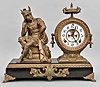 Ansonia Clock Co., New York, "Mercury" mantel clock, 8 day, time and strike, spring driven movement with visible Brocot escapement in a figural case featuring the Roman god Mercury, two-piece white enamel dial and blued steel hands.