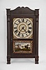 Riley Whiting, Winchester, Conn., 30 hour, time and strike weight wood movement half column & splat shelf clock with paw feet.