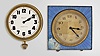 Desk or nightstand clocks- 2 (Two): the first signed A. LeCoultre, 8 day, 7 jewel nickel movement, Arabic numeral metal dial, square blue guilloche enamel case with easel back, 2 5/8 in sq., the other an Octavia Watch Co. for Tiffany & Co., 8 day, 15 jewel nickel movement, Arabic numeral white enamel dial, gilt open face case, lacking stand, 2 1/4in
