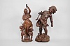 Parts- 2 (Two) Figural Statues: (1) France, after Auguste Moreau, "The Water Carrier", cast spelter with bronze patination, depicting a child carrying a large vase by a rope; (2) France, swinging mystery clock base, cast spelter with bronze patination, featuring a woman in flowing dress with two putti at her side, both early 20th Century.