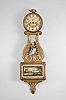 Unknown, possibly Massachusetts, 8 day, time and strike weight brass movement gilt front box Lyre clock.