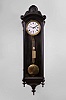 George A. Jones, New York, unidentified model wall hanging regulator with a weight driven 8 day timepiece movement with maintaining power, a sweep second hand and a porcelain dial in an ebonized finished case.