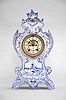 Ansonia Clock Co., New York, "La Rive", 8 day, time and strike spring brass movement Delft style porcelain shelf clock.