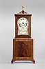 Unsigned, modern copy of an 8 day, time, strike and chime spring-driven brass movement of a Willard style Massachusetts shelf clock.