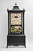 An old shelf clock case, perhaps Colonial Revival or earlier, now fitted with a Birge, Mallory & Co., Bristol, Conn., 8 day, time and strike weight strap brass movement, c1840.