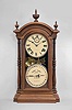 Southern Calendar Clock Co., St. Louis, MO., "Fashion No. 4" double dial shelf clock with a Seth Thomas spring driven, 8 day, time and strike movement and a R. T. Andrews patented perpetual calendar mechanism in a walnut case with painted metal dials
