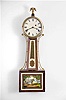 Unsigned, Massachusetts, 8 day, weight brass movement Patent or banjo wall timepiece.