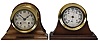 Chelsea Clock Co., Boston, Mass., marine clock, 8 day, time and ship's bell, spring driven movement with jeweled escapement in a brass case with screw-on bezel, 4 inch silvered dial mounted to a mahogany stand. Lot also includes a Chelsea barometer with a 4 inch white dial on a dark mahogany stand.