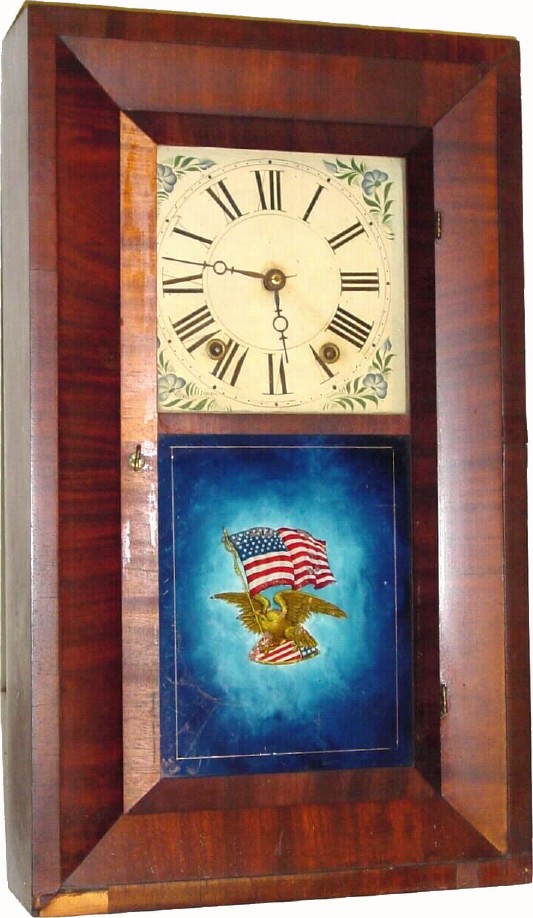C.1845, Chauncey Boardman, Bristol, Conn., 30-hour wood movement bevel case shelf clock. — Antique Clocks Price Guide
